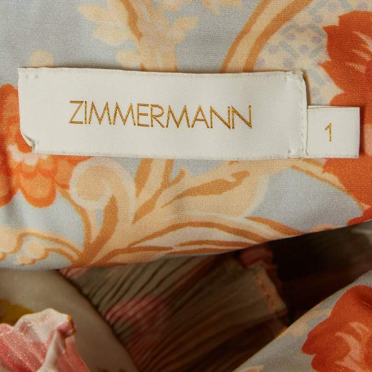 Pre Owned Zimmermann Yellow Postcard Print Plisse Crop Top M