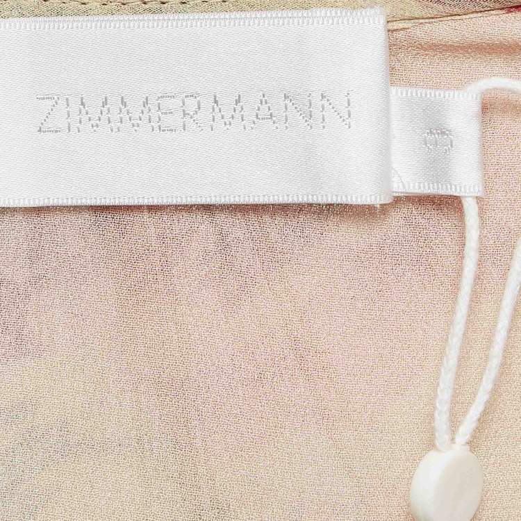 Pre Owned Zimmermann Beige Floral Print Georgette Silk Ruffled Playsuit L