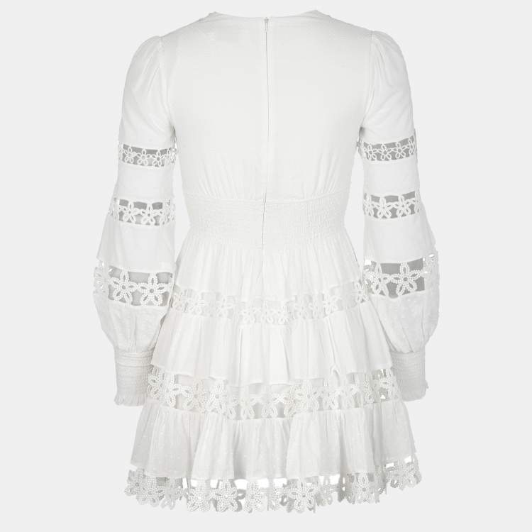مملوكة مسبقًا Zimmermann Off-White Dotted Pattern Cotton Lace Trim Mini Dress XS