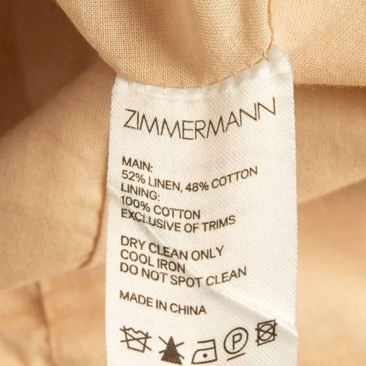 Pre Owned Zimmermann Light Beige Printed Linen & Cotton Scallop Detail Mini Dress S