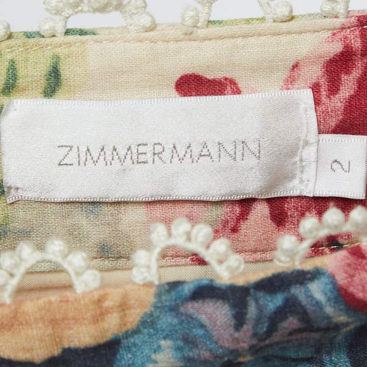Pre Owned Zimmermann Beige Floral Print Skirt & Top Set M