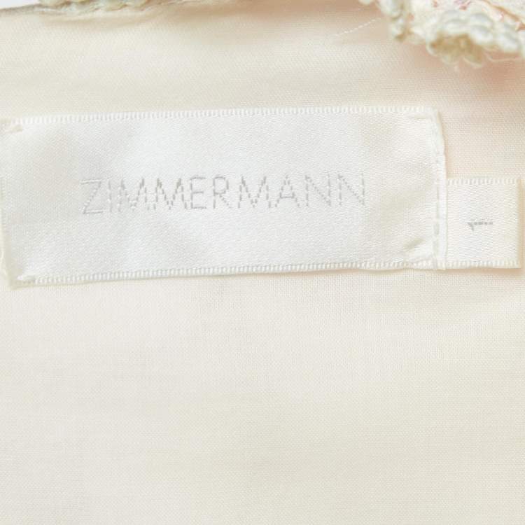 Pre Owned Zimmermann White Multicolor Floral Print Linen V-Neck Mini Dress S
