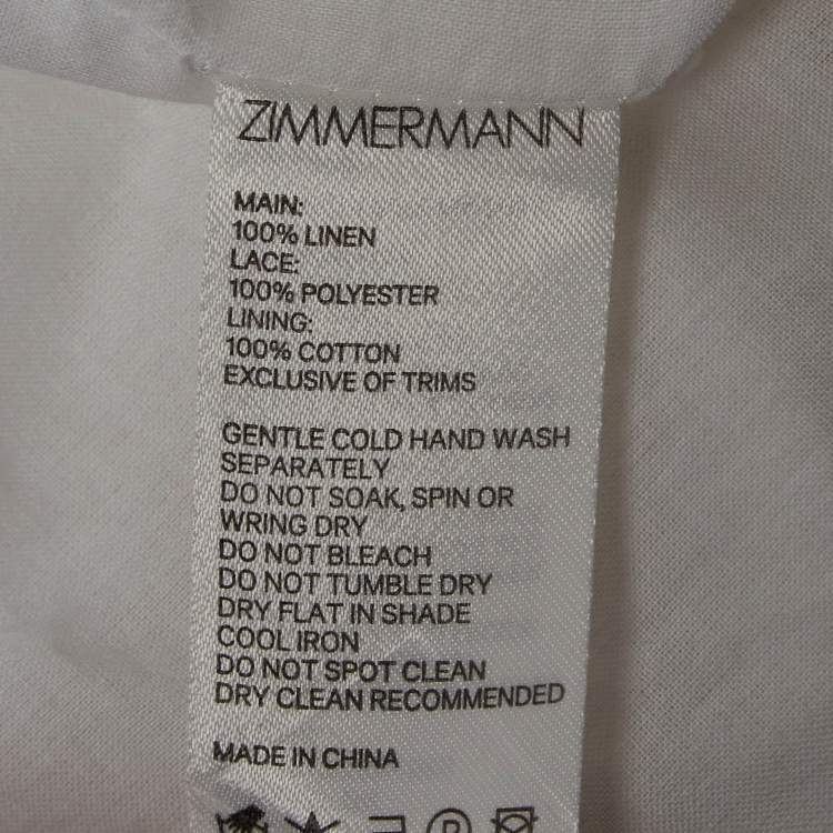 Pre Owned Zimmermann White Lace Trim Linen Castile Plunge Dress M