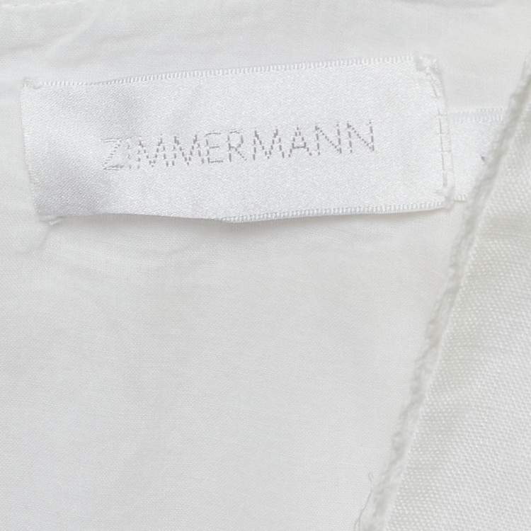 Pre Owned Zimmermann White Lace Trim Linen Castile Plunge Dress M