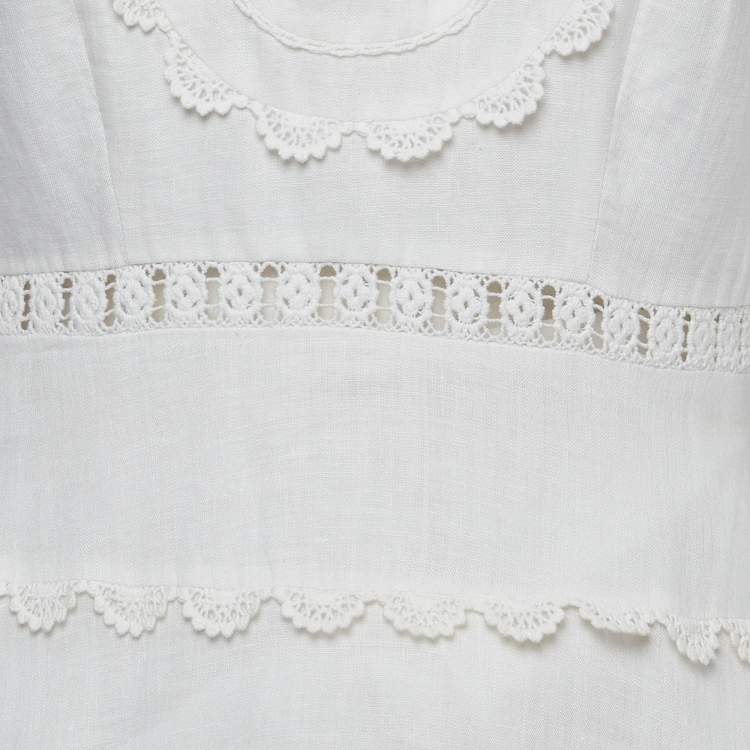 Pre Owned Zimmermann White Lace Trim Linen Castile Plunge Dress M