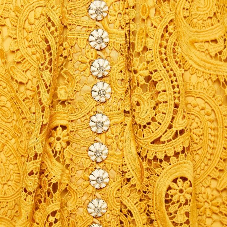 Pre Owned Zimmermann Yellow Paisley Lace Anneke Mini Dress XS