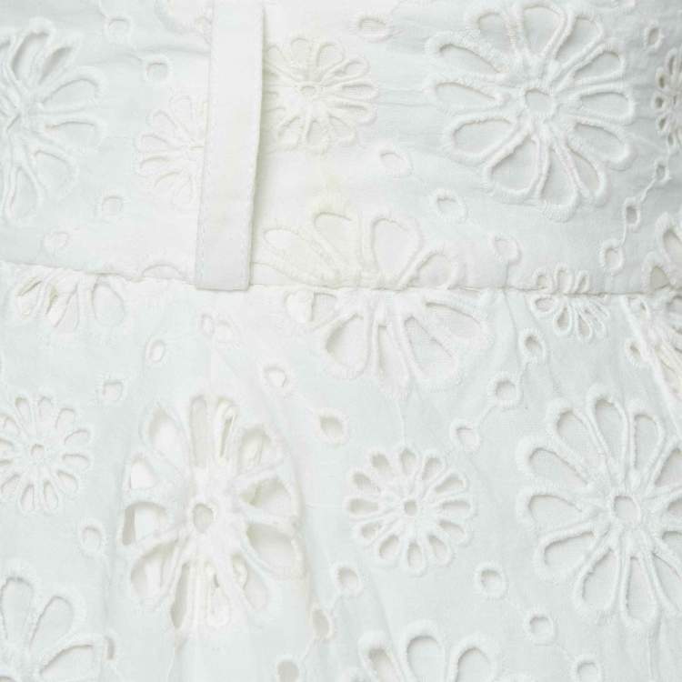 Pre Owned Zimmermann White Floral Lace Cotton Shorts M