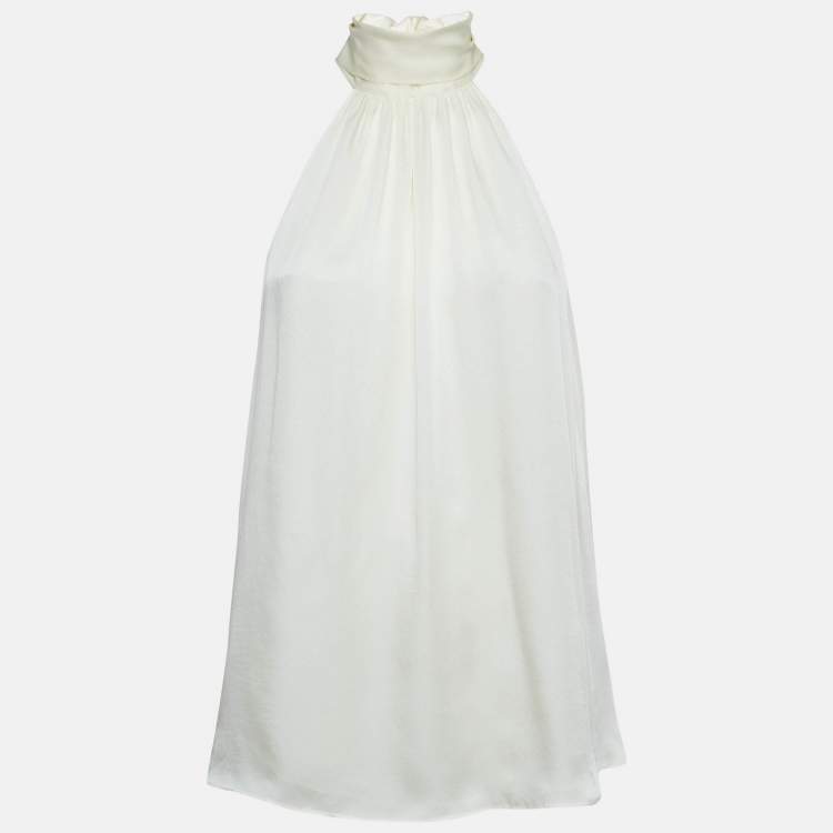 Pre Owned Zimmermann Off-White Satin Tie-Up Neck Sleeveless Blouse M