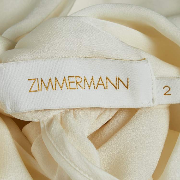Pre Owned Zimmermann Off-White Satin Tie-Up Neck Sleeveless Blouse M