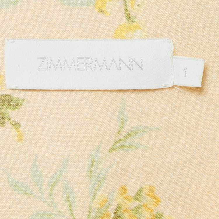 Pre Owned Zimmermann Light Orange Floral Print Linen Corset Mini Dress S