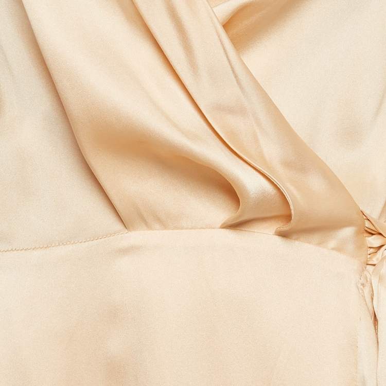 مملوكة مسبقًا Zimmermann Beige Silk Satin Blouson Sleeve Asymmetric Midi Wrap Dress M