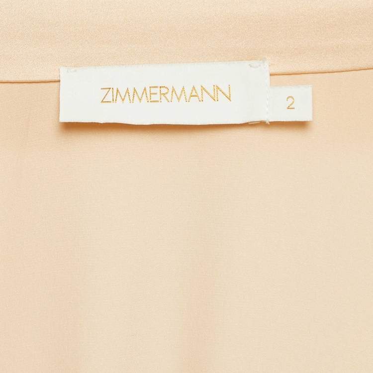 مملوكة مسبقًا Zimmermann Beige Silk Satin Blouson Sleeve Asymmetric Midi Wrap Dress M