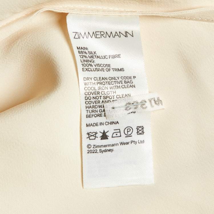 Pre Owned Zimmermann Cream Lurex Fil Coupé Silk Midi Wrap Dress M