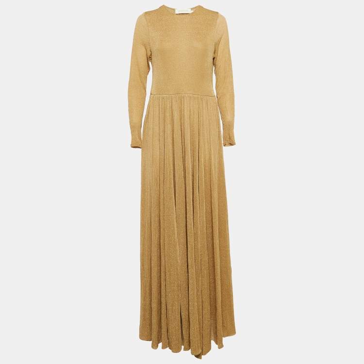 Pre Owned Zimmermann Gold Lurex Knit Maxi Dress XL