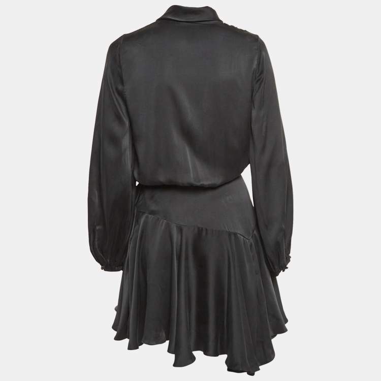 Pre Owned Zimmermann Black Satin Silk Flared Mini Wrap Dress M