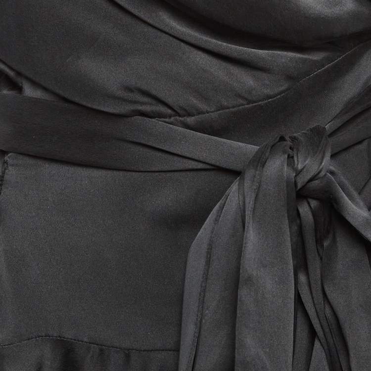 Pre Owned Zimmermann Black Satin Silk Flared Mini Wrap Dress M