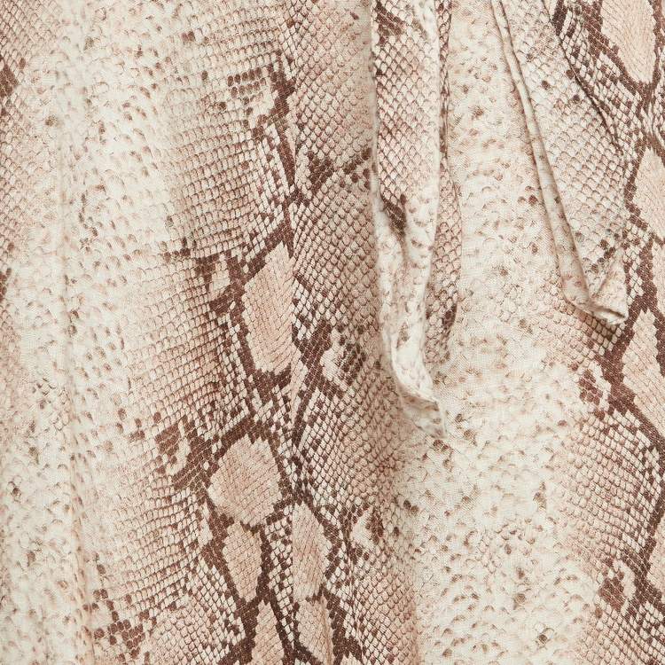Pre Owned Zimmermann Pink Python Print Linen Bellitude Knotted Cutout Midi Dress M