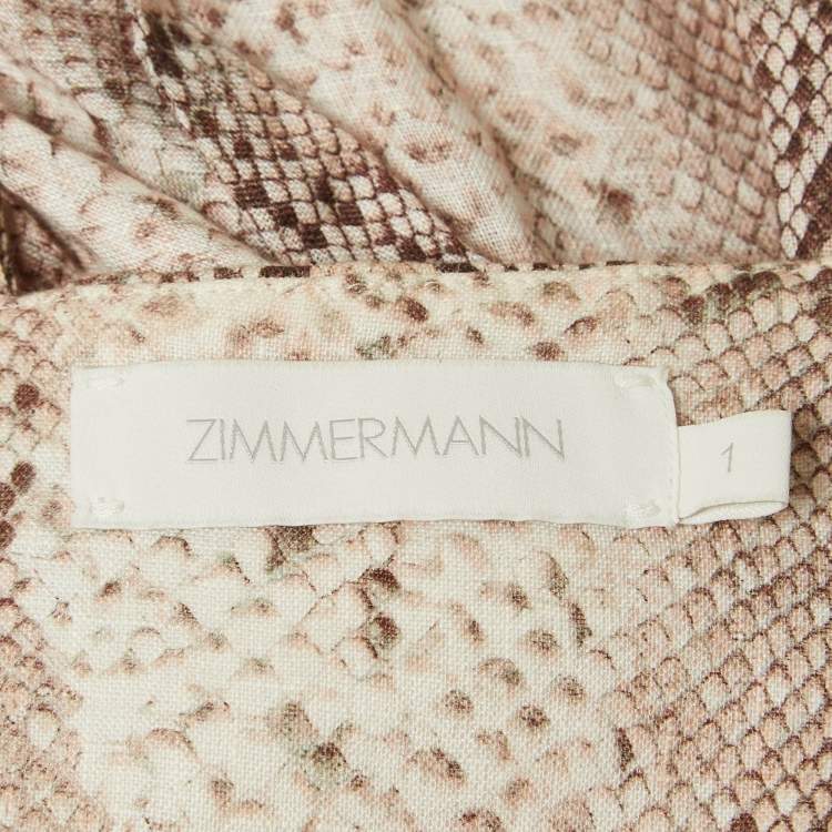 Pre Owned Zimmermann Pink Python Print Linen Bellitude Knotted Cutout Midi Dress M