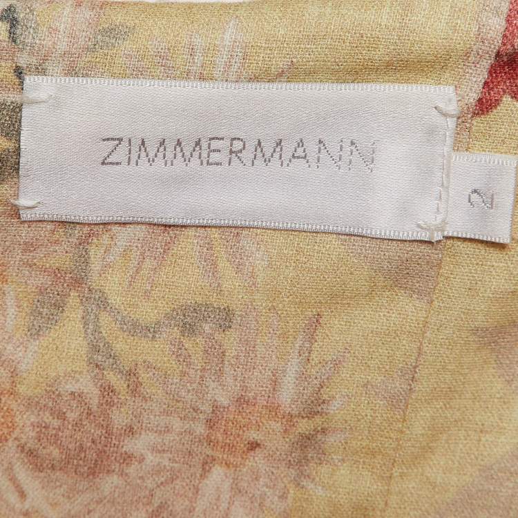 Pre Owned Zimmermann Yellow Floral Print Lace Trim Off-Shoulder Mini Dress M