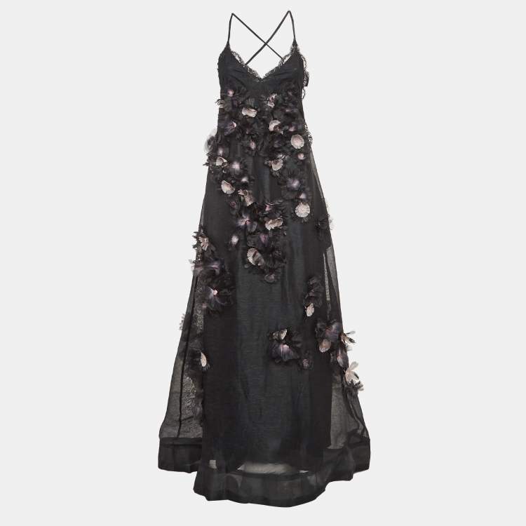 Pre Owned Zimmermann Black Matchmaker Daisy Linen Blend Slip Dress M