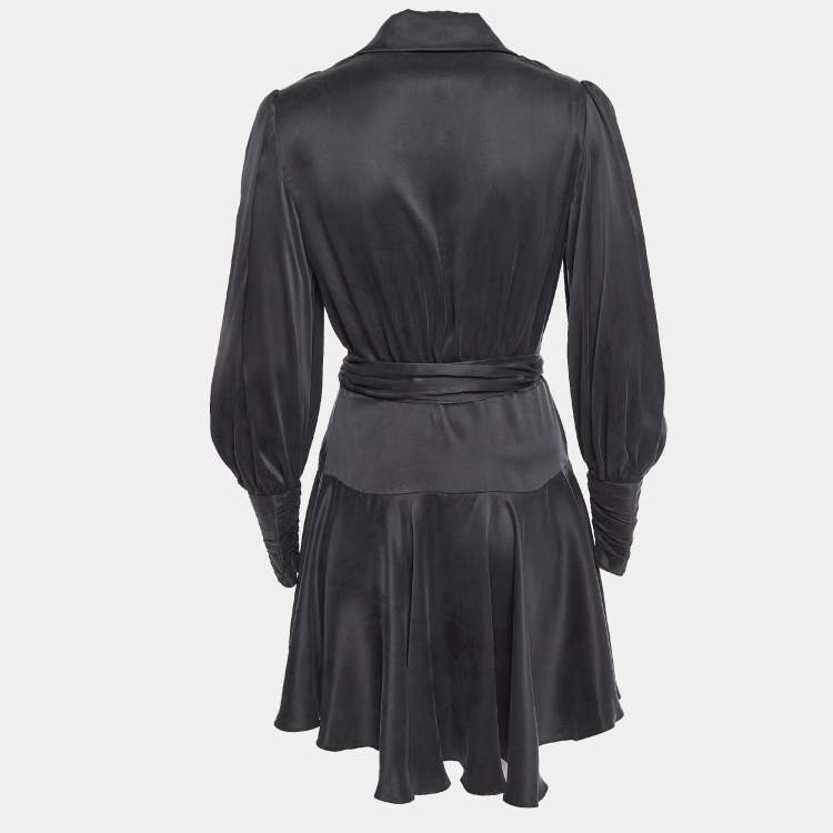 Pre Owned Zimmermann Black Silk Satin Wrap Mini Dress XS