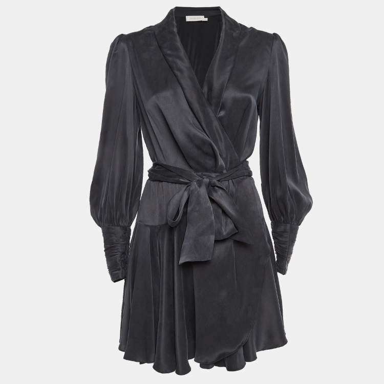 Pre Owned Zimmermann Black Silk Satin Wrap Mini Dress XS