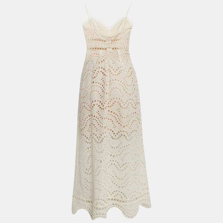 Pre Owned Zimmermann Ivory White Cotton Jaya Wave Midi Dress S