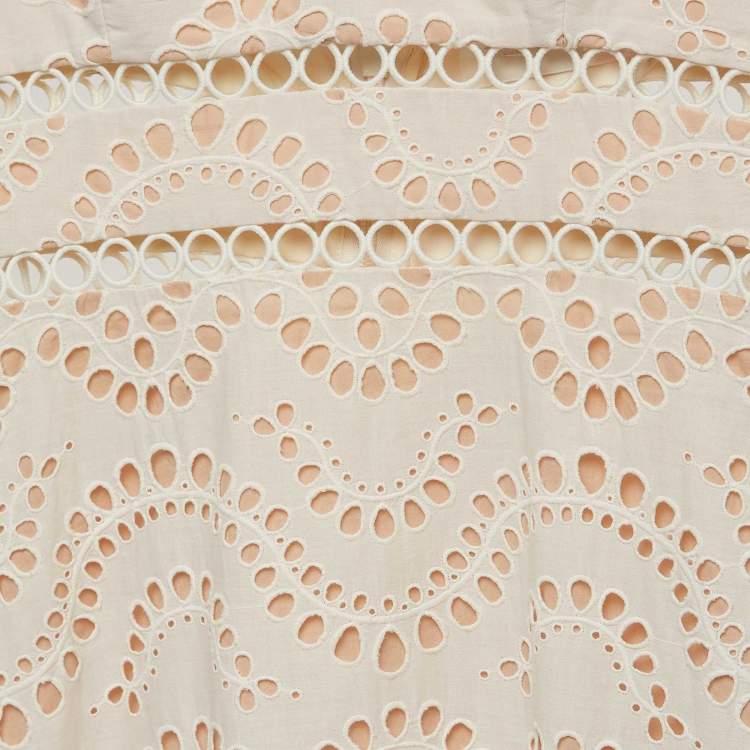 Pre Owned Zimmermann Ivory White Cotton Jaya Wave Midi Dress S