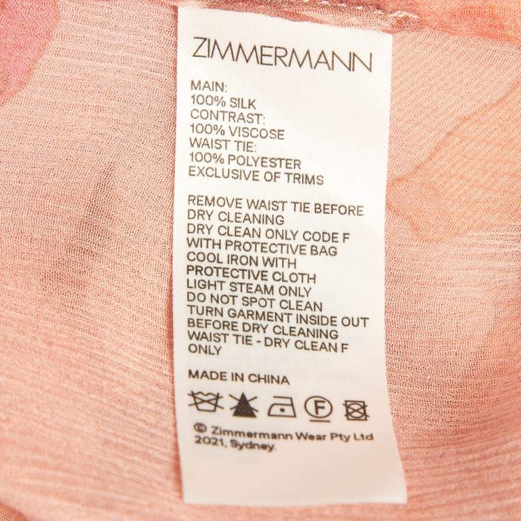 مملوكة مسبقًا Zimmermann Pink Floral Print Silk Chiffon Ruffled Midi Dress XS