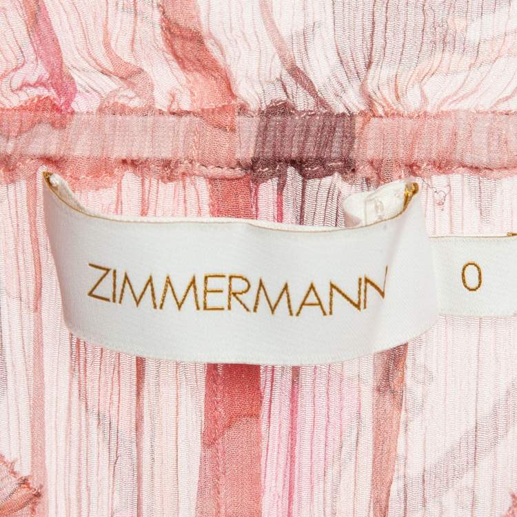 مملوكة مسبقًا Zimmermann Pink Floral Print Silk Chiffon Ruffled Midi Dress XS