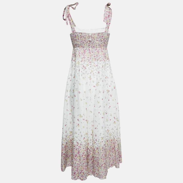 Pre Owned Zimmermann Cerise Ditsy White Carnaby Print Tie-Up Shoulder Midi Dress S