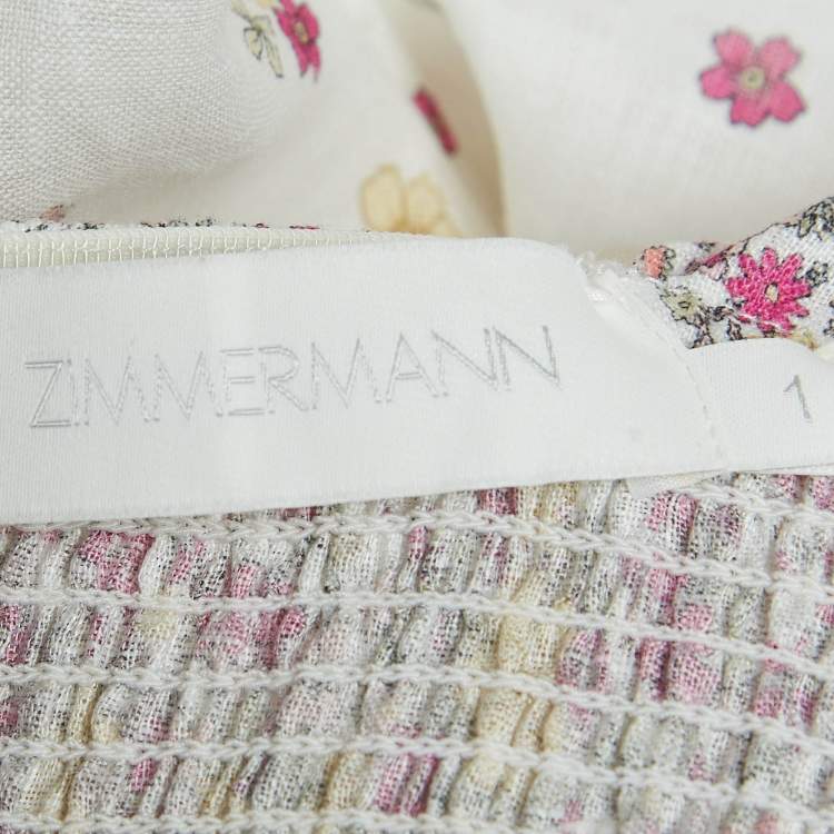 Pre Owned Zimmermann Cerise Ditsy White Carnaby Print Tie-Up Shoulder Midi Dress S