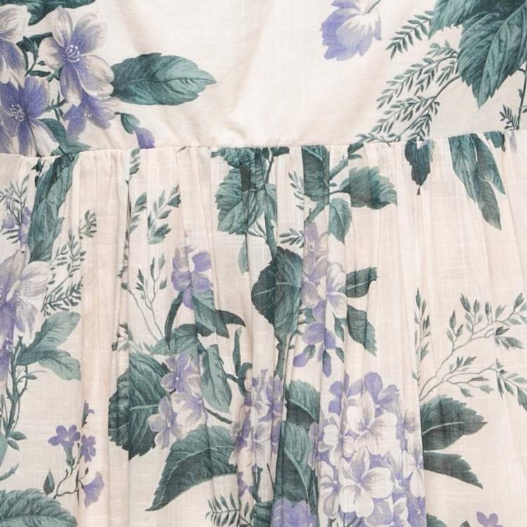 Pre Owned Zimmermann Pink/Blue Floral Print Cotton Tiered Midi Dress S