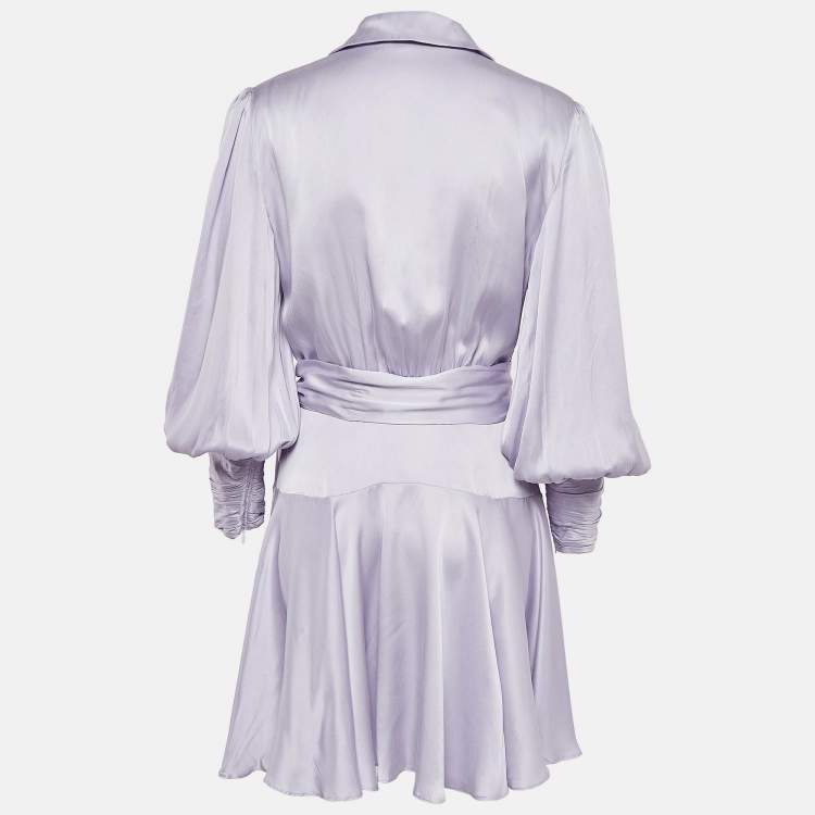 Pre Owned Zimmermann Light Purple Satin Silk Blouson Sleeve Mini Wrap Dress M