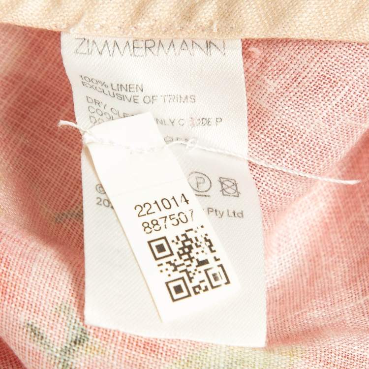 Pre Owned Zimmermann Pink Floral Print Linen Mini Dress M