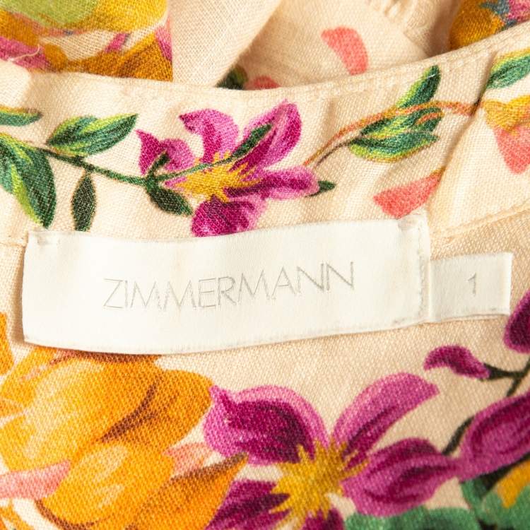 Pre Owned Zimmermann Pink Floral Print Linen Mini Dress M