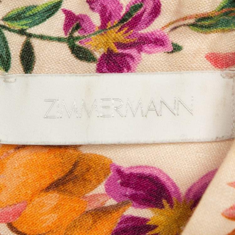 Pre Owned Zimmermann Pink Floral Print Linen Mini Dress M