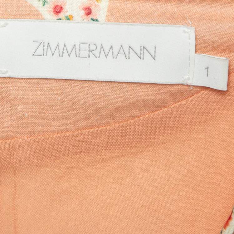 Pre Owned Zimmermann Light Orange Floral Print Zinnia Scallop Mini Dress M