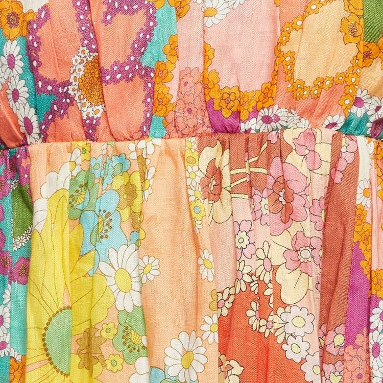 Pre Owned Zimmermann Orange/Multicolor Printed Off-Shoulder Mini Dress XS