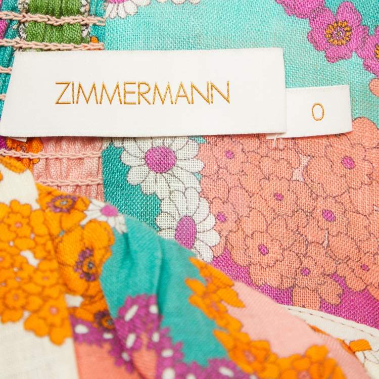 Pre Owned Zimmermann Orange/Multicolor Printed Off-Shoulder Mini Dress XS