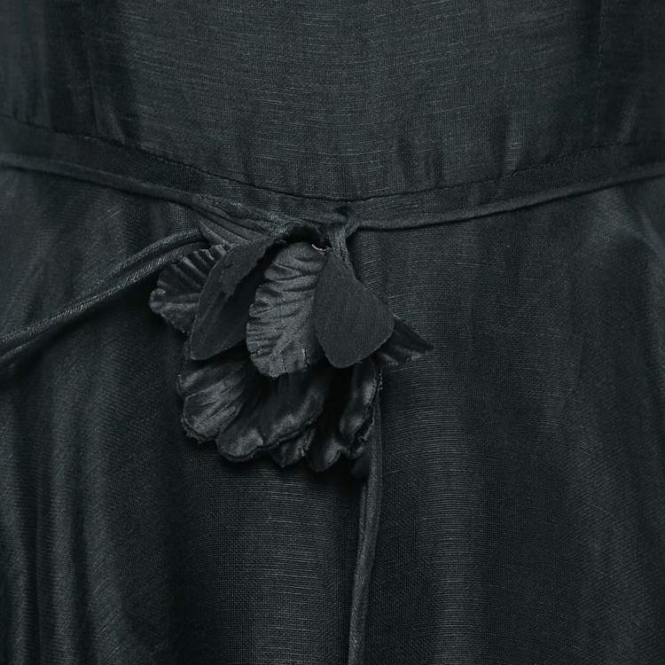 Pre Owned Zimmermann Black Flower Applique Linin Midi Dress M