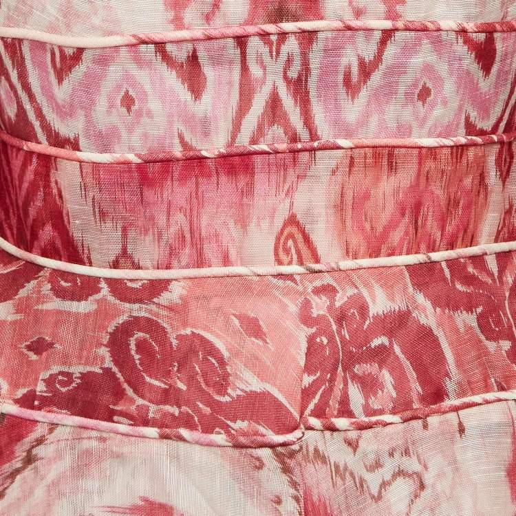 Pre Owned Zimmermann Pink Wavelength Paneled Print Linen Mini Dress M