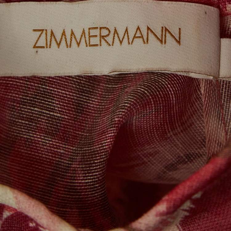 Pre Owned Zimmermann Pink Wavelength Paneled Print Linen Mini Dress M