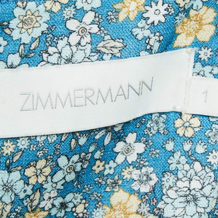 Pre Owned Zimmermann Blue Floral Print Off-Shoulder Midi Dress S