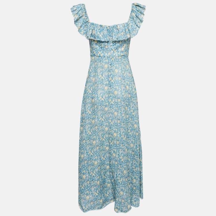 Pre Owned Zimmermann Blue Floral Print Off-Shoulder Midi Dress S
