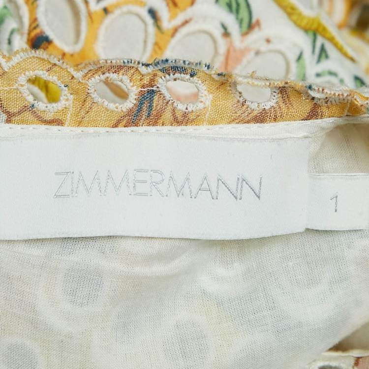 Pre Owned Zimmermann Multicolor Ramie Scallop Hem Puff Sleeve Blouse S