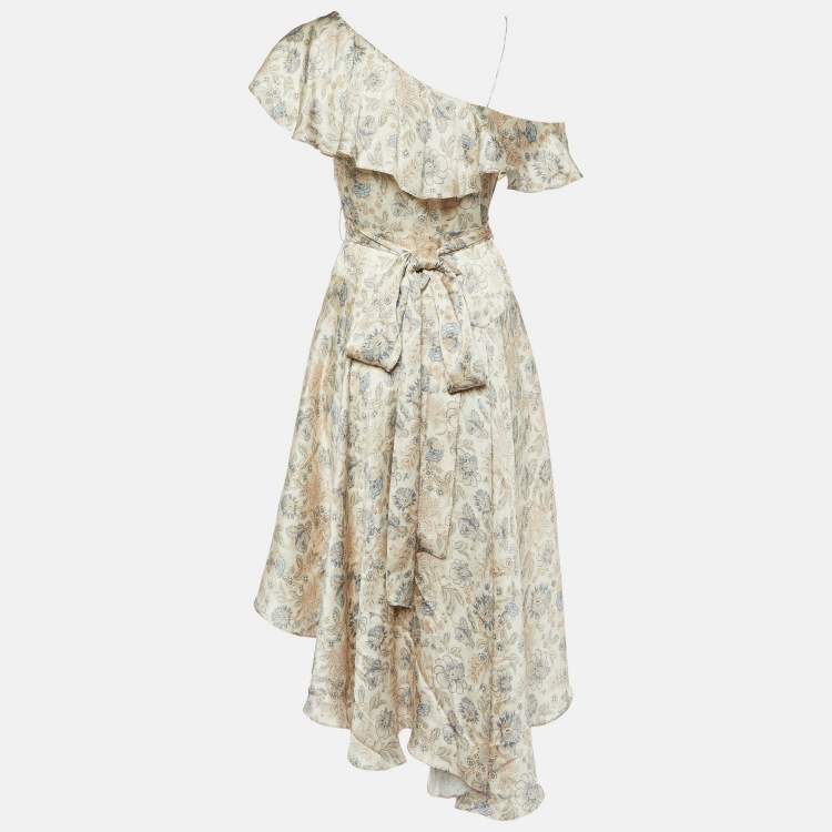 Pre Owned Zimmermann Beige Floral Print Wrap-Around Dress S