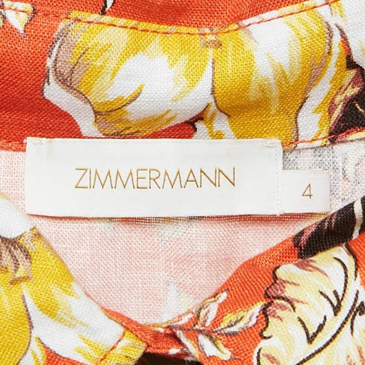 Pre Owned Zimmermann Orange Matchmaker Floral Print Linen Mini Dress L