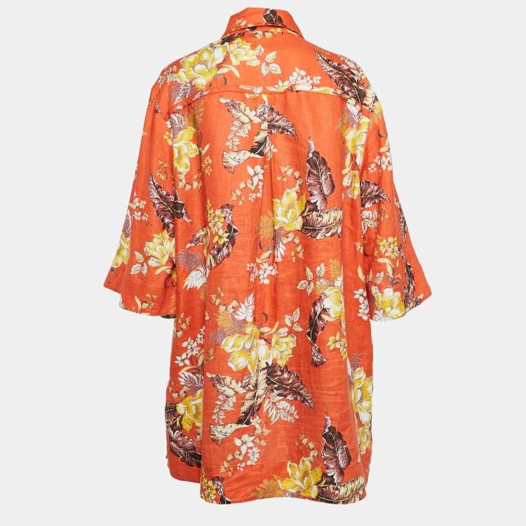 Pre Owned Zimmermann Orange Matchmaker Floral Print Linen Mini Dress L