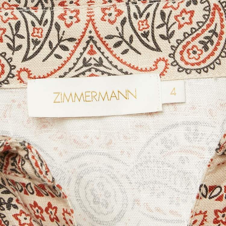 Pre Owned Zimmermann Beige Paisley and Floral Print Linen Tunic Dress L